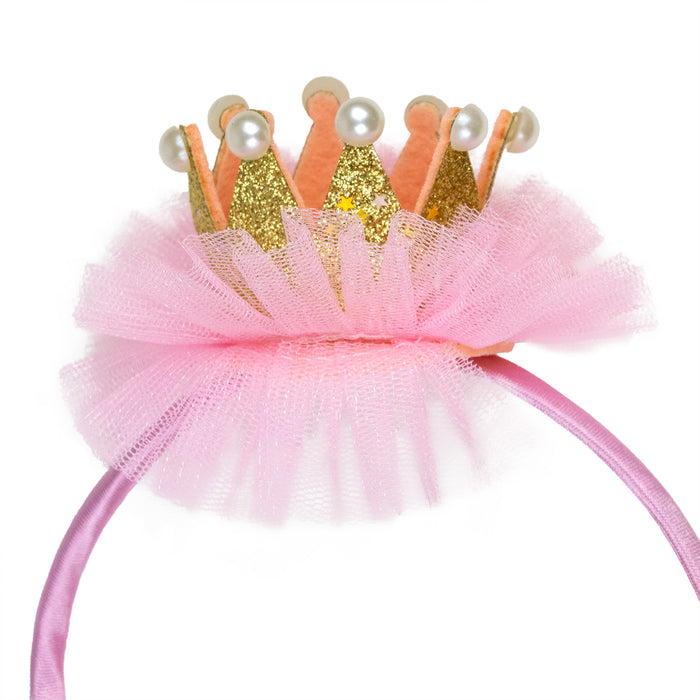 Haarreif mit Glitzer Krone und Perlen zum Prinzessin Kostüm | Rosa