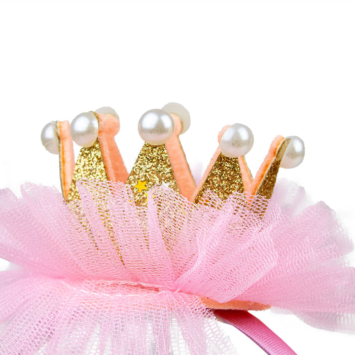 Haarreif mit Glitzer Krone und Perlen zum Prinzessin Kostüm | Rosa