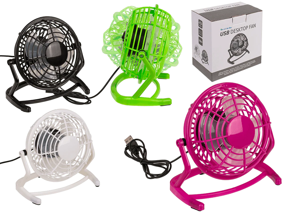 Tisch-Ventilator mit USB-Kabel 15x14.5cm | 4-farbig sortiert