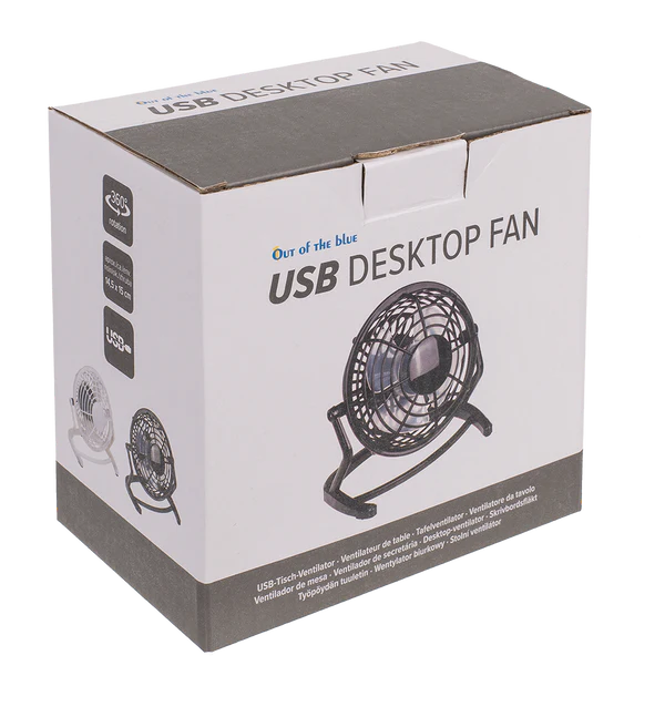 Tisch-Ventilator mit USB-Kabel 15x14.5cm | 4-farbig sortiert