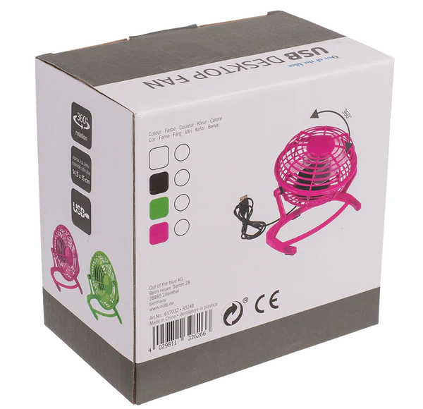 Tisch-Ventilator mit USB-Kabel 15x14.5cm | 4-farbig sortiert