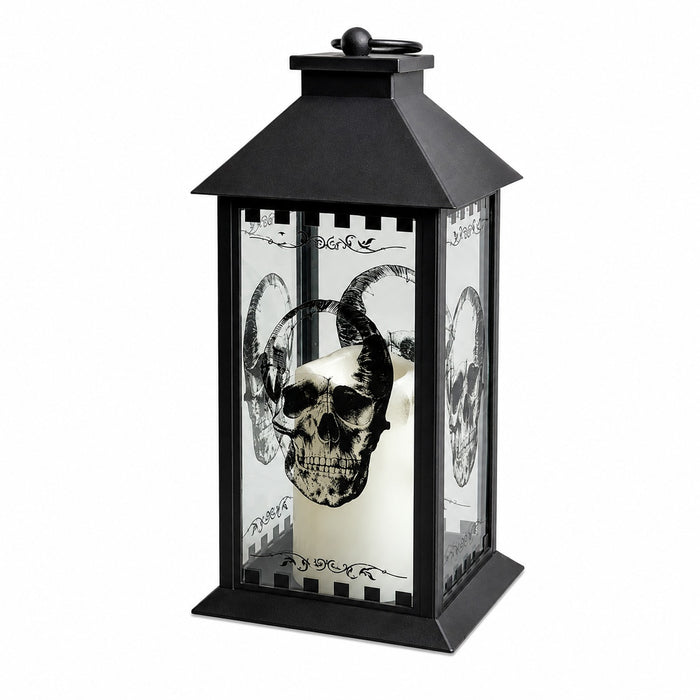 Große Totenkopf Laterne mit LED Kerze - 29 cm | Schwarz