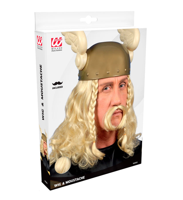 Perücke Gaulois mit Schnurrbart | Blond