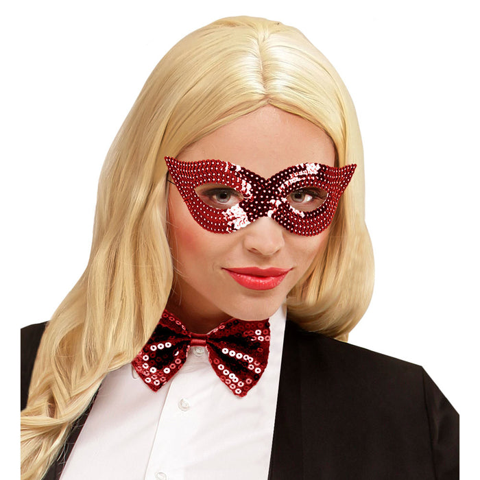 Augenmaske mit Pailletten "Katzenauge" - 05910 | Rot