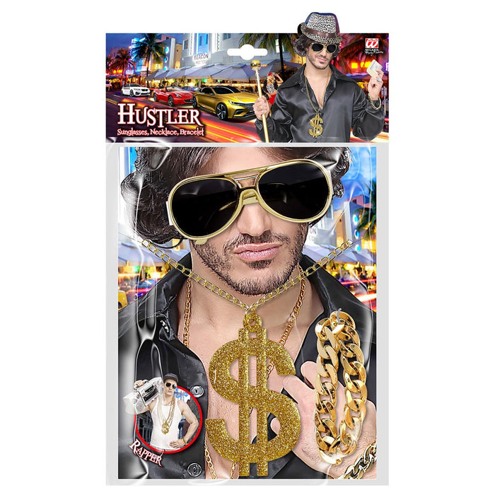 Pimp Kostümset | Dollar Kette, Armband, Brille