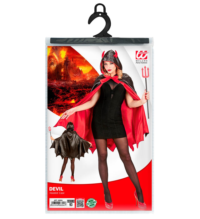 Teufelsumhang mit Kapuze für Damen | Teufelskostüm Schwarz Rot