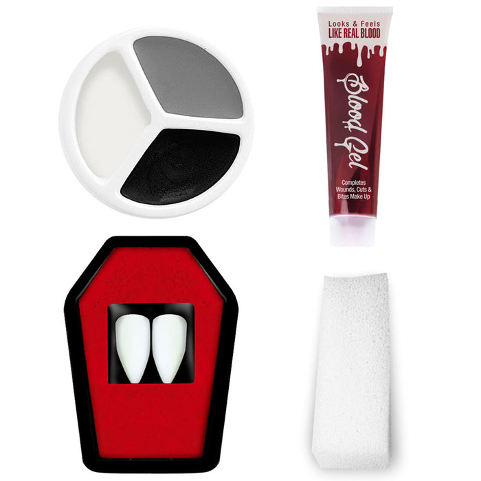 Vampir Make-Up Set mit Eckzähnen und Kunstblut | Vampirblut