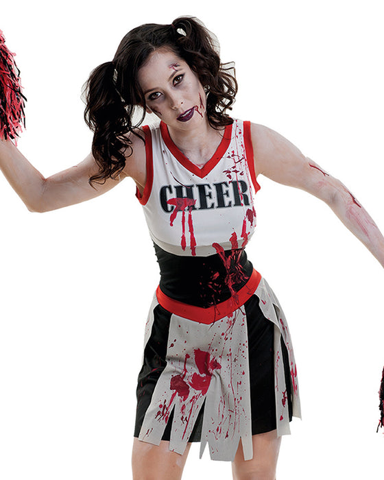 Zombie Cheerleader Halloween Kostüm für Damen | Schwarz Rot