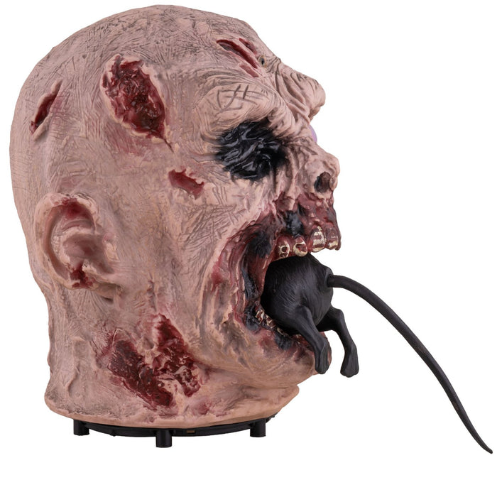 Halloween Deko "Zombie-Kopf mit Ratte" - Animatronic | 25 cm