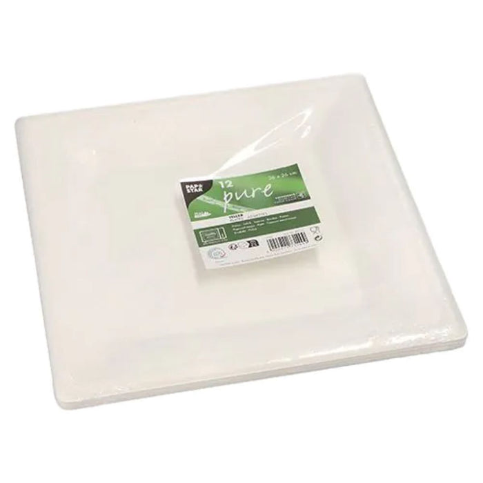 Zuckerrohr Teller eckig "pure" weiß | 26x26cm - 12 Stk.