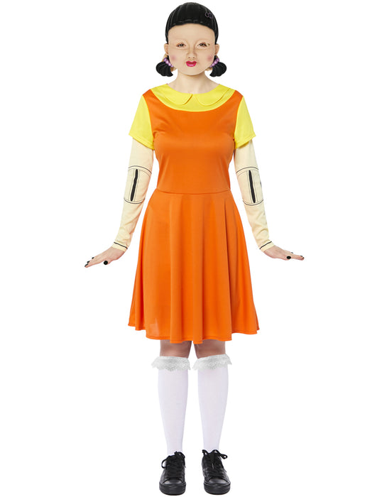 Squid Game Kostüm "Puppe" mit Maske für Damen | Film Cosplay Partykostüm