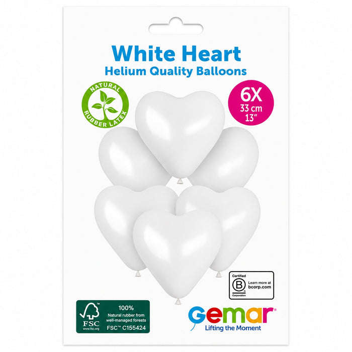 Latexballon Herz 30 cm Weiß #001 | 6 Stück