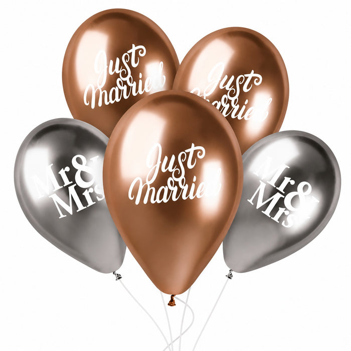 Latexballon 33 cm Mr&Mrs + Just Married Roségold Silber | 5 Stück