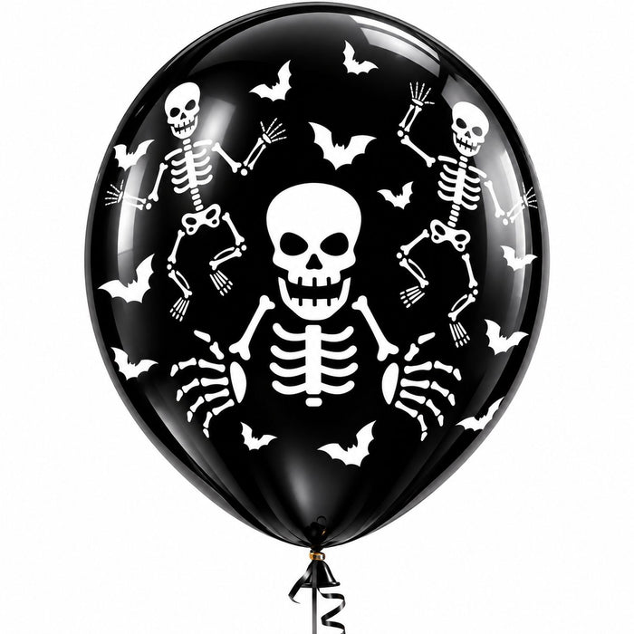 10 Stk. Latexballon Ø30cm "Skelette und Fledermäuse" | Schwarz