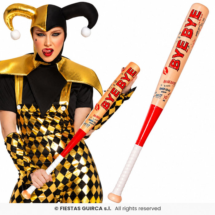 Halloween Baseballschläger „Bye Bye“ 73 cm | Rot Beige