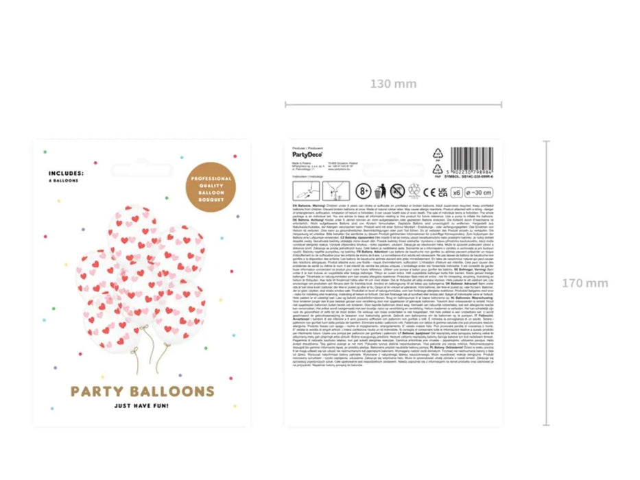 6 Stk. Luftballon Ø30cm "rote Herzen" | Crystal Clear