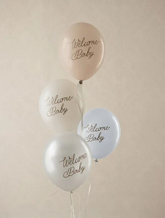 6 Stk. Luftballon Ø30cm "Welcome Baby" | Blau-Mix