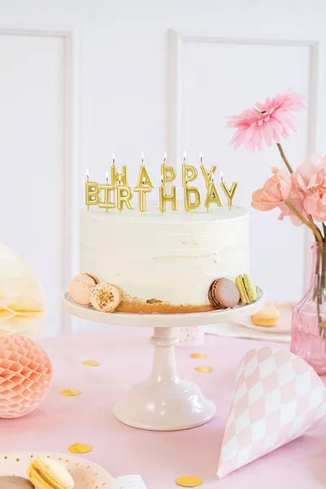 Geburtstagskerzen "Happy Birthday" 2,5 cm | Gold