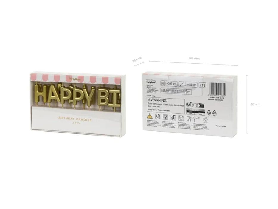 Geburtstagskerzen "Happy Birthday" 2,5 cm | Gold