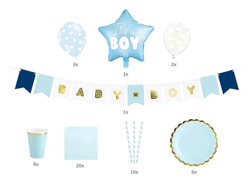 Party Dekorationsset "It's a boy" 49-tlg. | Blau für Babyparty