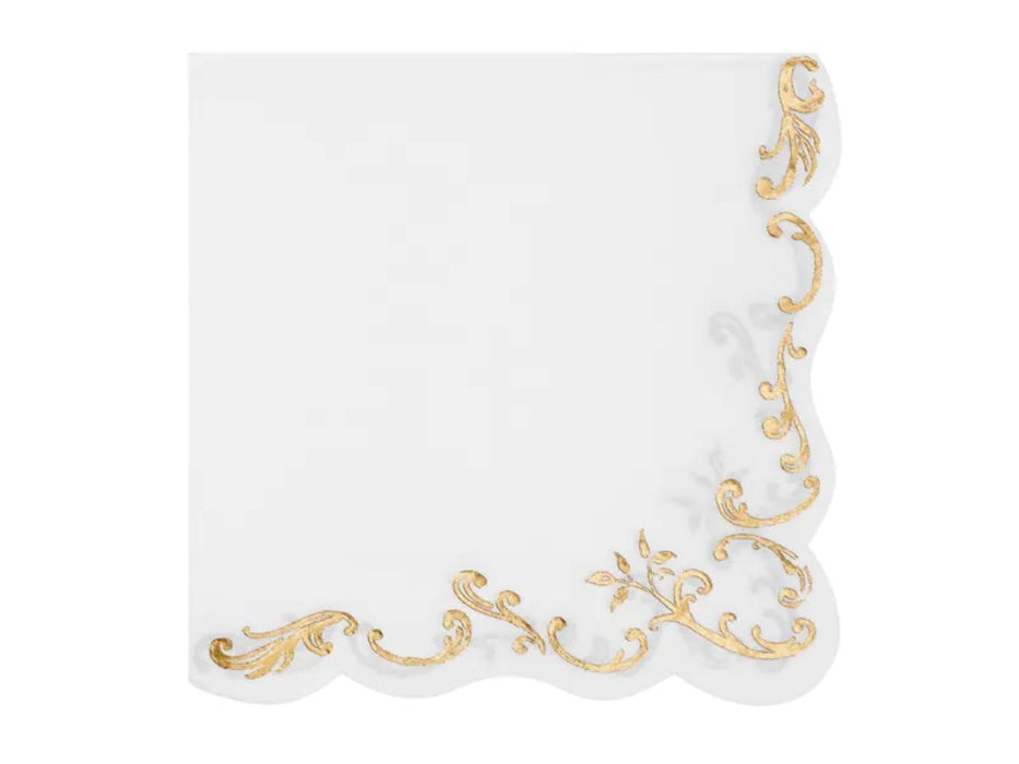 Servietten Weiß Gold-Ornament 33x33cm | 12 Stück