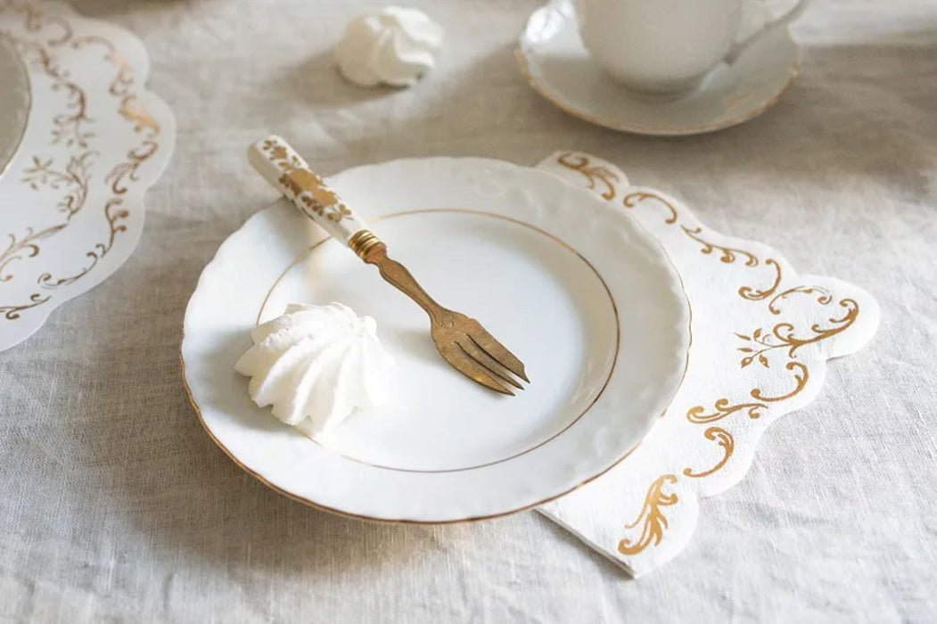 Servietten Weiß Gold-Ornament 33x33cm | 12 Stück
