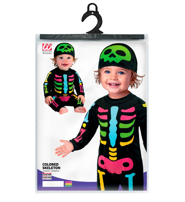 "Buntes Skelett" Kostüm für Babys | Overall und Mütze