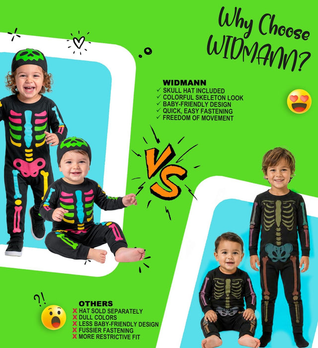 "Buntes Skelett" Kostüm für Babys | Overall und Mütze