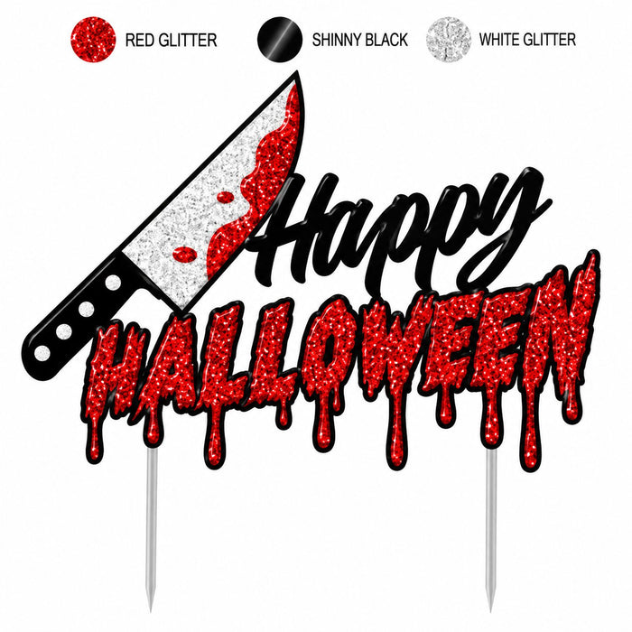 Kuchen Deko "Happy Halloween - Messer" | Glitter - Cake Topper