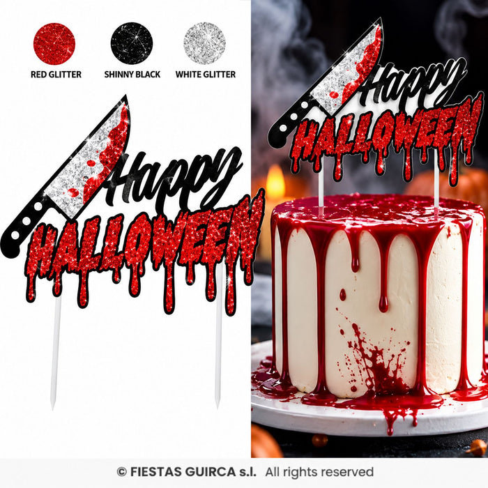Kuchen Deko "Happy Halloween - Messer" | Glitter - Cake Topper