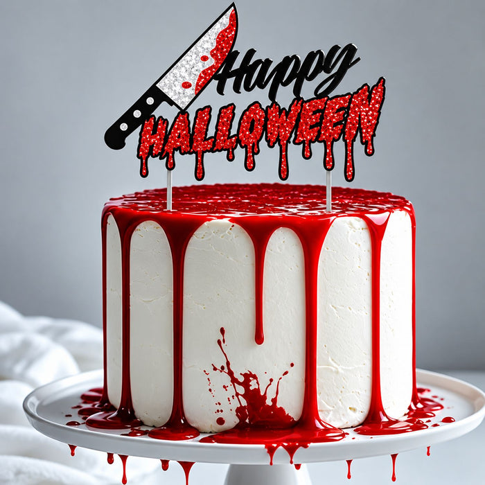 Kuchen Deko "Happy Halloween - Messer" | Glitter - Cake Topper
