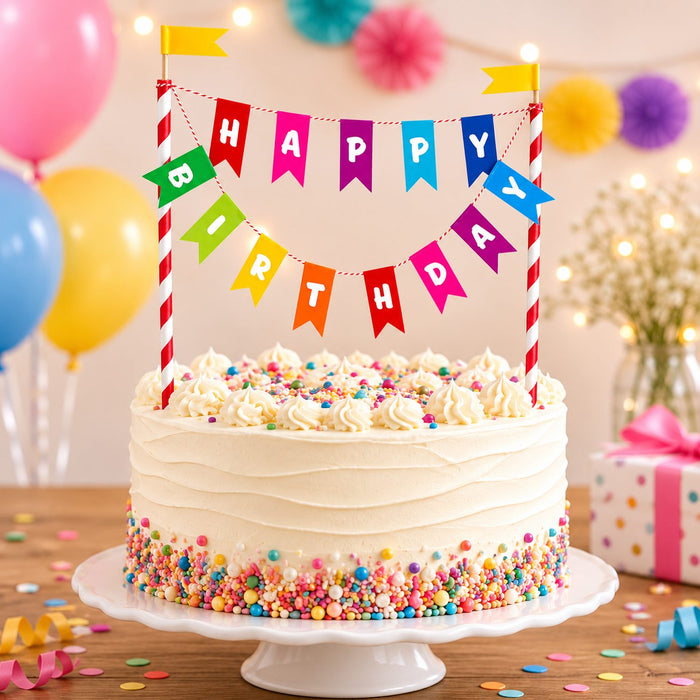 Kuchen Deko "Happy Birthday" Wimpelkette | Mehrfarbig - Cake Topper
