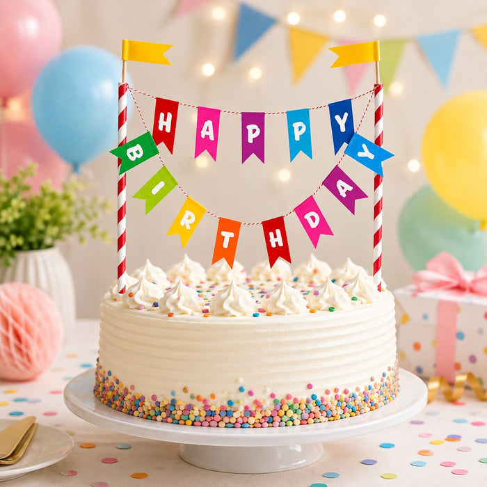 Kuchen Deko "Happy Birthday" Wimpelkette | Mehrfarbig - Cake Topper