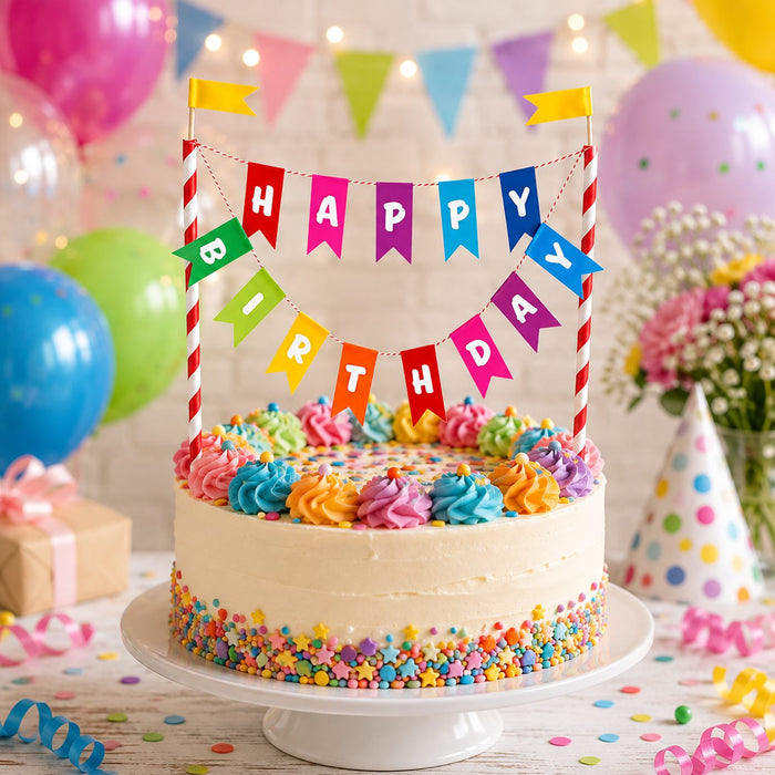 Kuchen Deko "Happy Birthday" Wimpelkette | Mehrfarbig - Cake Topper