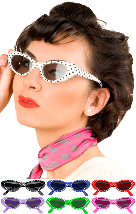 Cat Eye Brille "Sandy" mit Punkten | Partybrille 60er Jahre Retro Kostüm