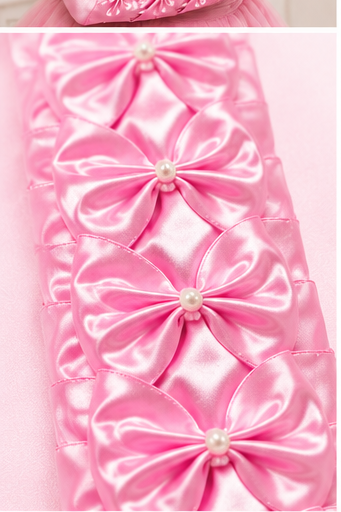 Damen Satin Handschuhe mit Schleifen und Perlen | Rosa