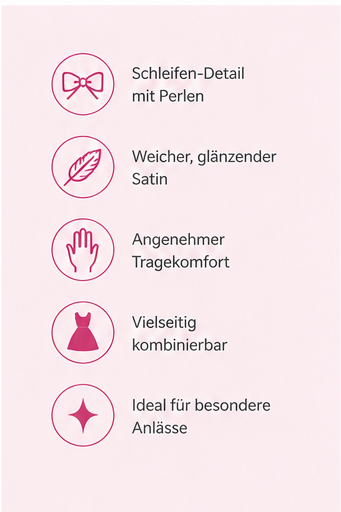 Damen Satin Handschuhe mit Schleifen und Perlen | Rosa