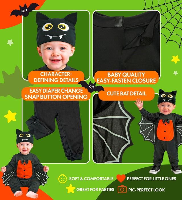 "Kleine Fledermaus" Kostüm für Babys | Overall und Mütze | Schwarz Orange