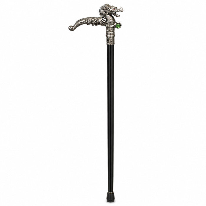Gehstock aus Metall | "Dragon with green Jewel" - 93 cm
