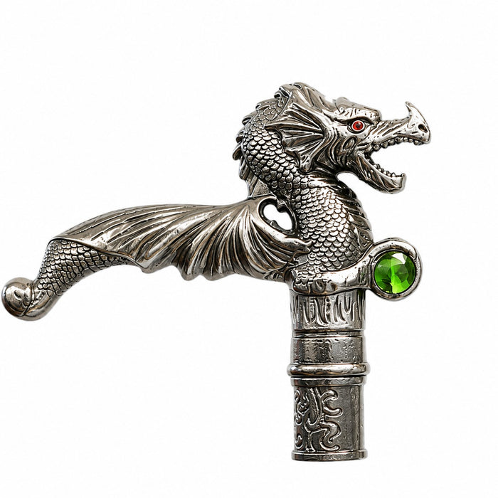 Gehstock aus Metall | "Dragon with green Jewel" - 93 cm