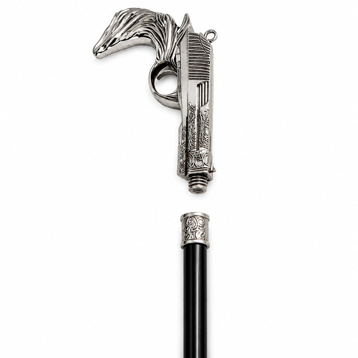 Gehstock aus Metall "Pistole" | Schwarz Silber