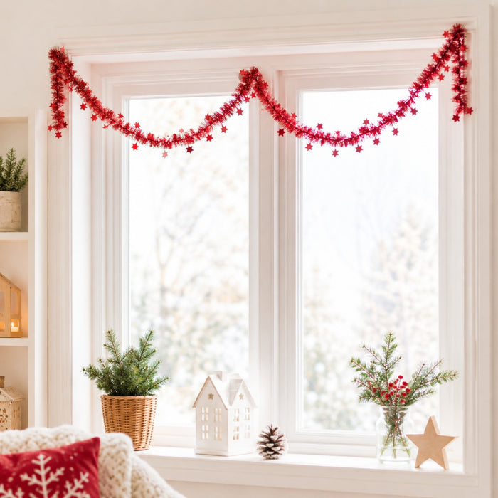 Sterne Girlande Rot 2 m Lametta Weihnachtsdeko Partydeko