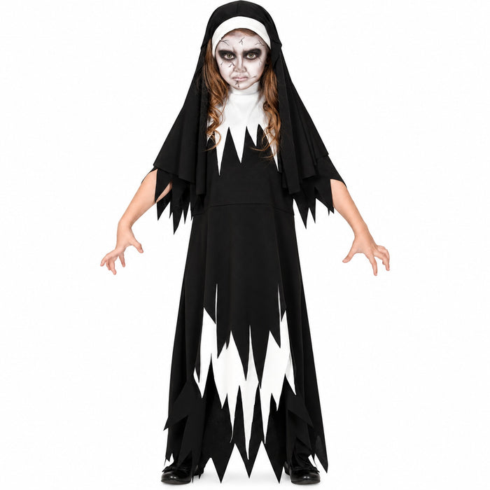 Horror Nonne Kostüm für Mädchen | Kleid und Haube