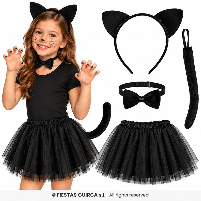 Kinder Kostümset „Schwarze Katze“ - 4-tlg.