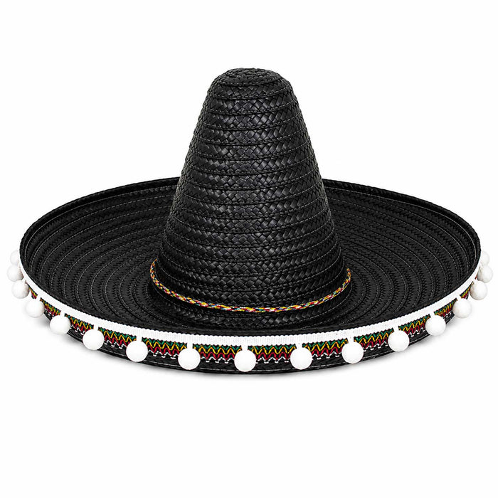 Kinder Mexikaner Sombrero mit Troddeln - Ø 25 cm | Schwarz