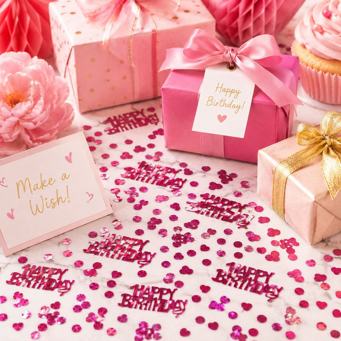 Konfetti "Happy Birthday" 14g | Metallisch Pink