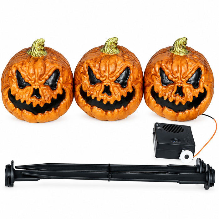 3 Kürbisse mit Sound & Licht 13 cm | Halloween Deko