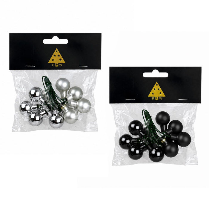 Weihnachtsdekoration Spiegelbeeren Weihnachtskugeln aus Glas  2 cm Silber / Schwarz | 12 Stück