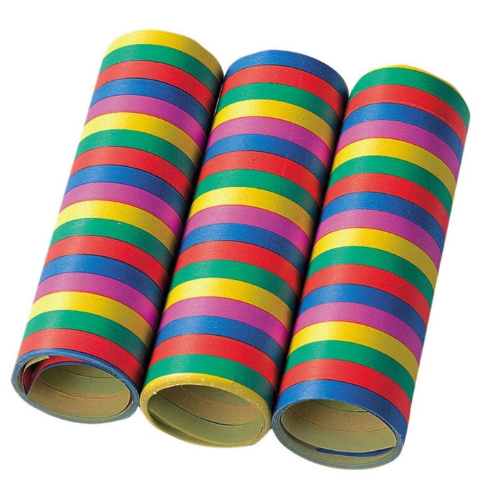 Luftschlangen "Streifen Bunt" | 4m / 3 Rollen