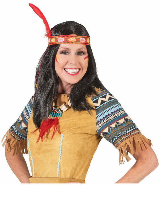 Indianerin "Cherokee" Kostüm für Damen | Langes Kleid Braun Türkis